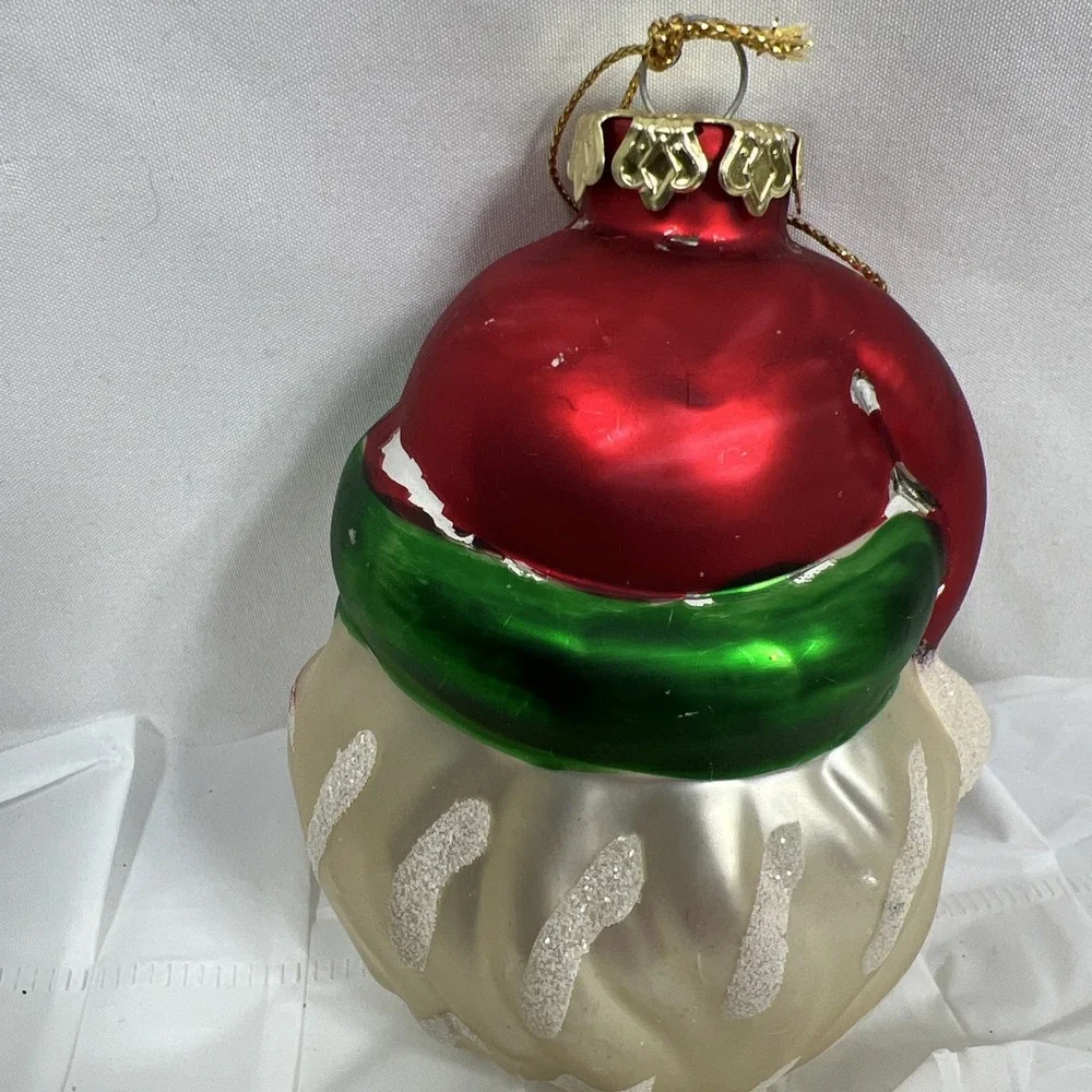 Vintage Mercury Glass Christmas Ornament West Germany Mica SANTA CLAUS FACE Head